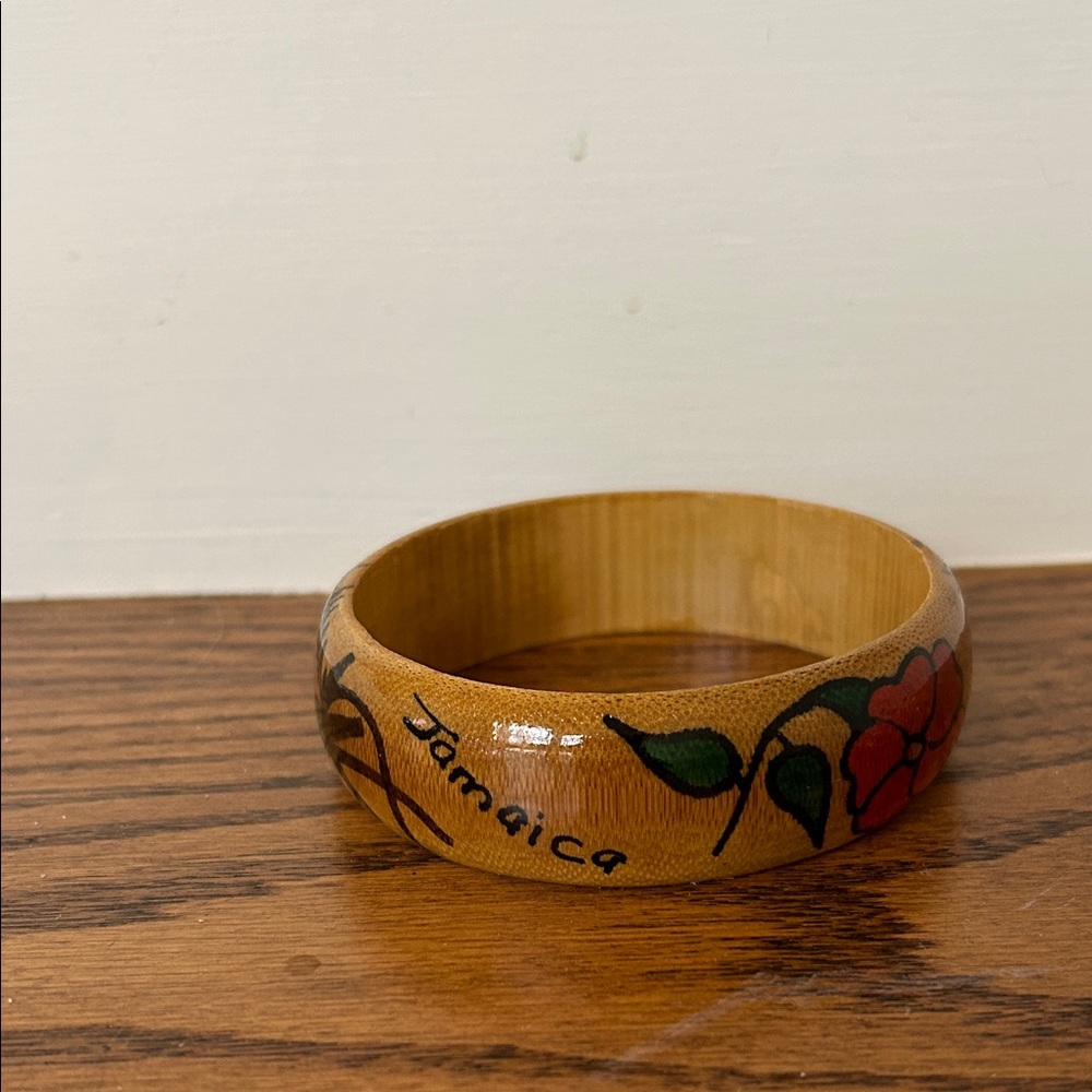 Handcrafted Wooden Bangle with Floral Design